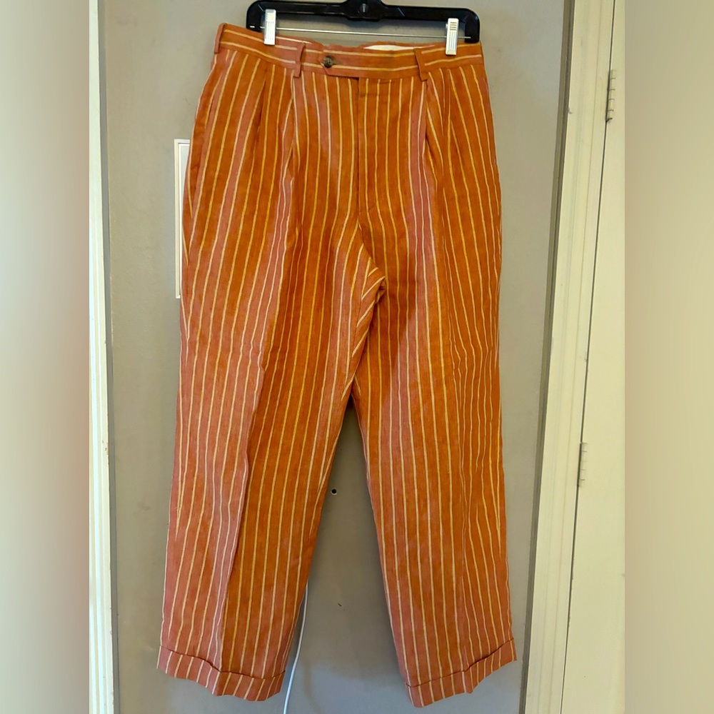 Men's Striped Orange Chinos